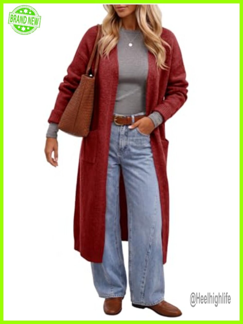 Womens Long Open Front Knit Duster Cardigan with Pockets Loose Fit